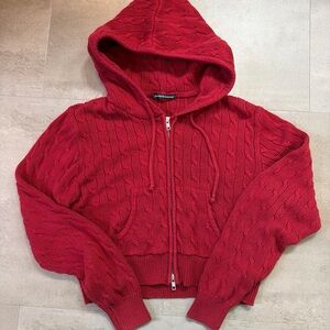 Brandy Melville Burgundy Knit Cropped Women’s Zip-Up Hoodie One Size